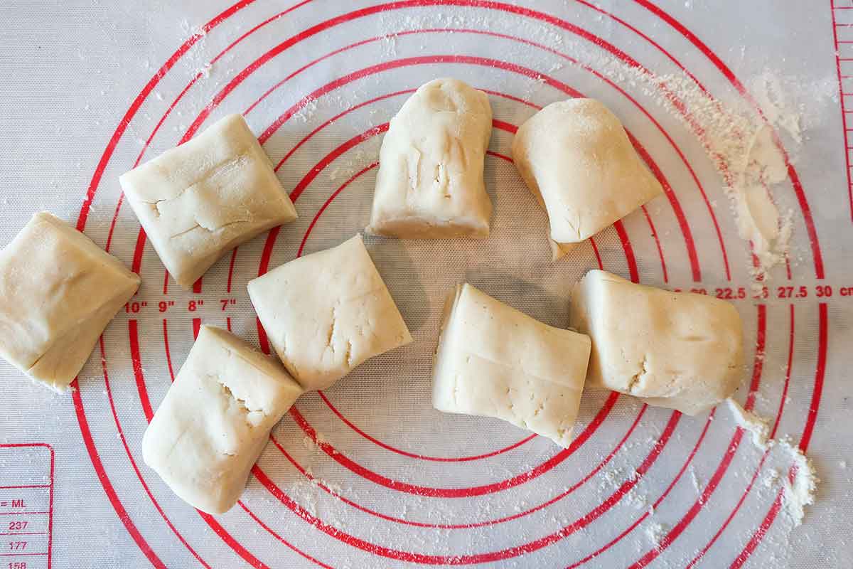 dough divided into 8 equal pieces