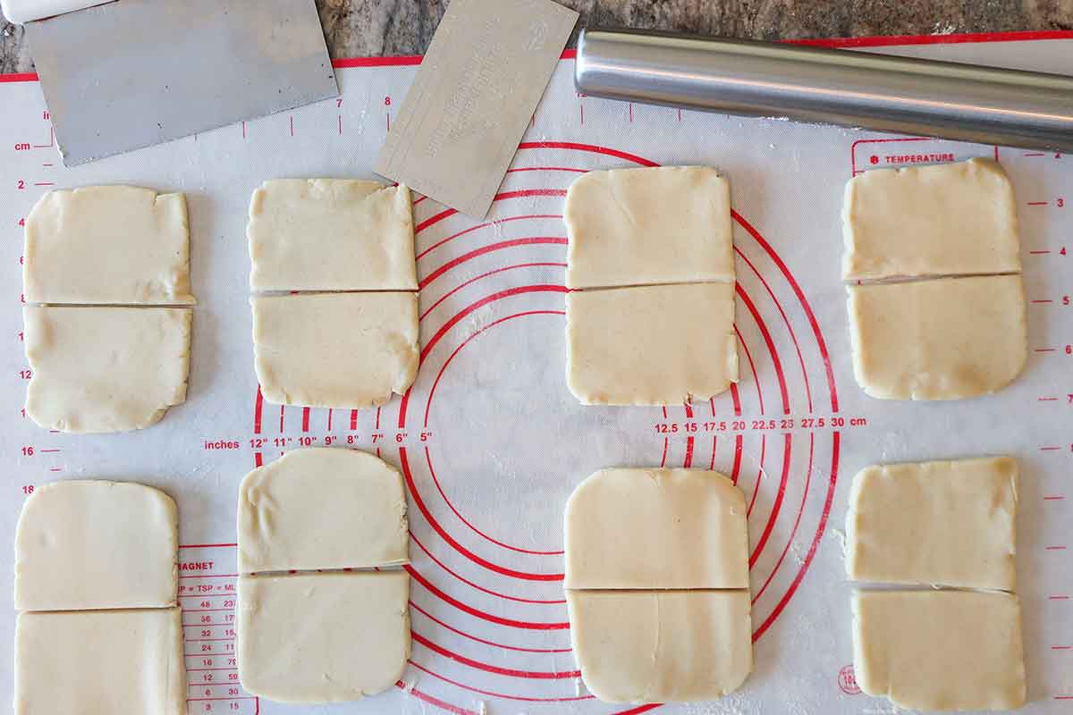 each piece of dough rolled into rectangles