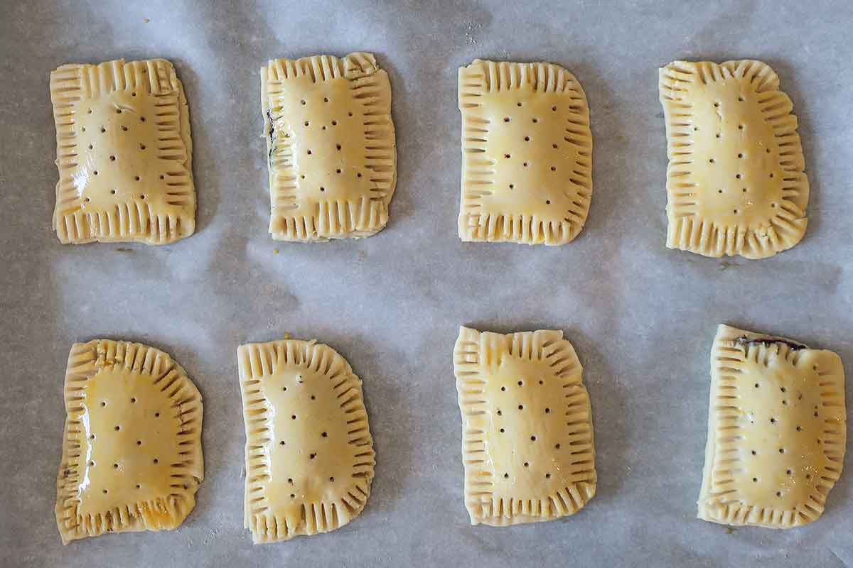 gluten free pop tart on a baking sheet before baking