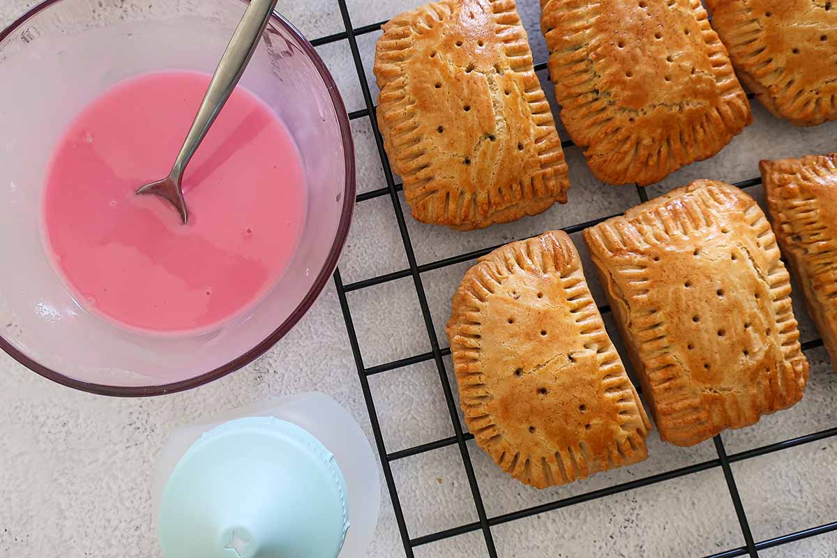 glazing cooled pop tarts with blueberry glaze