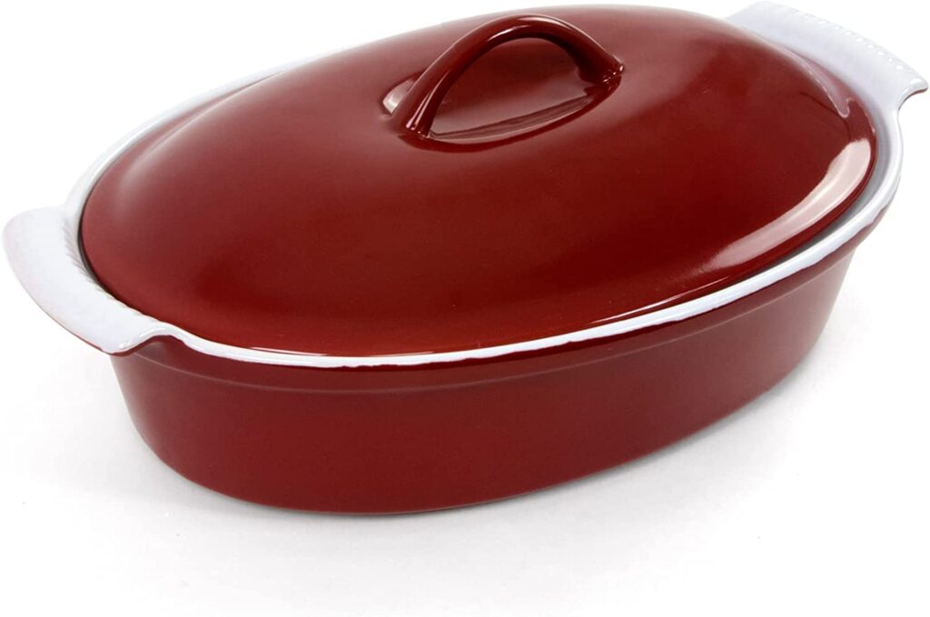 oval red casserole dishwith lid