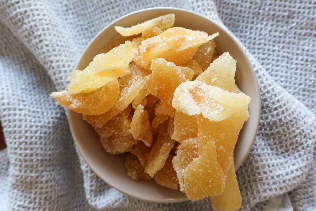 crystallized ginger slices in a bowl