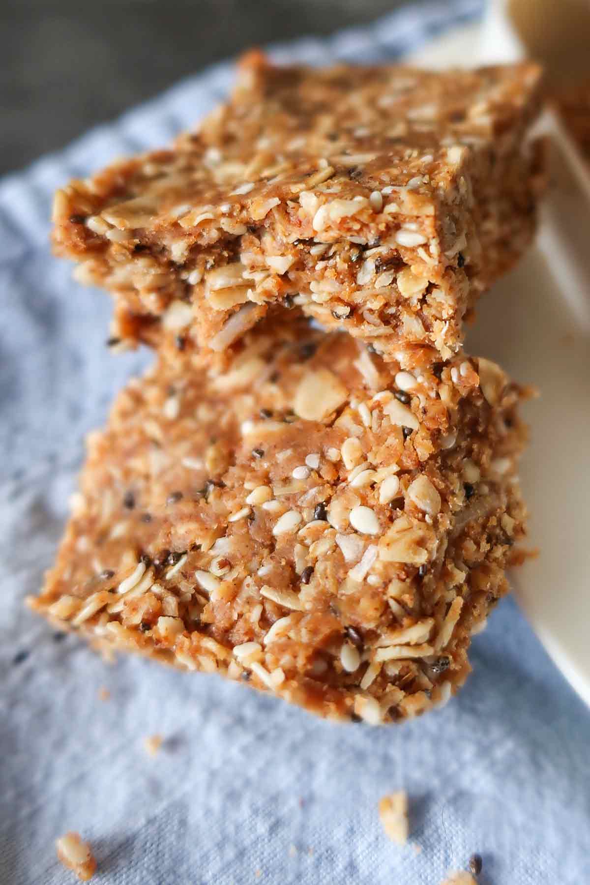 close up of halved gluten free vegan granola bars