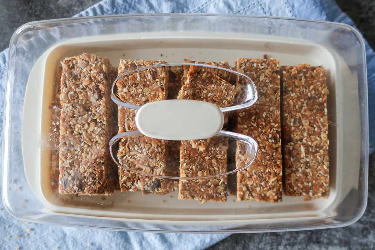 chilled protein bars in a glass closed container