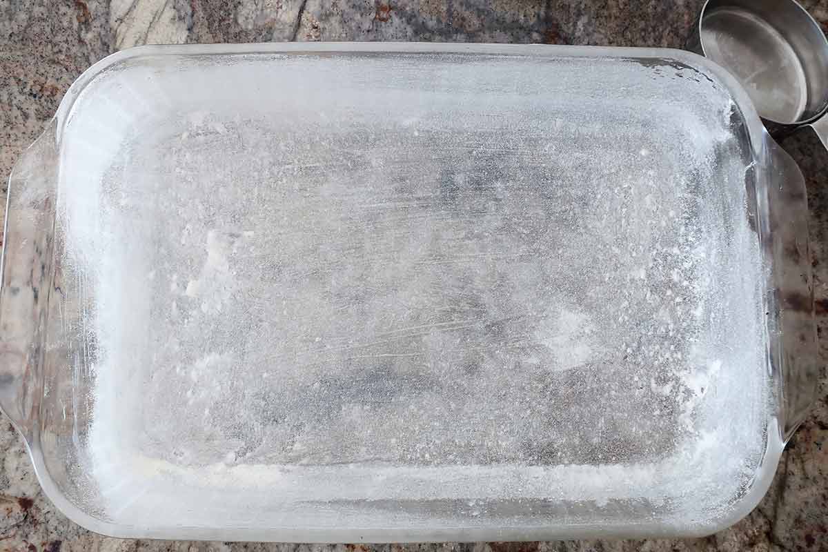 grease and floured glass baking dish