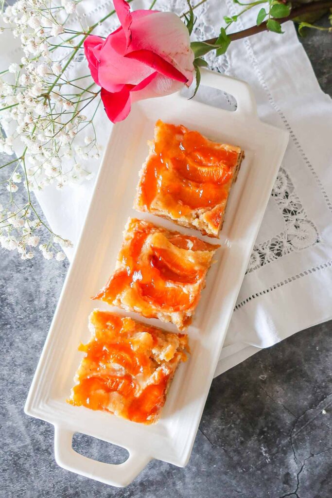 3 slices apricot tart pastry on a plate