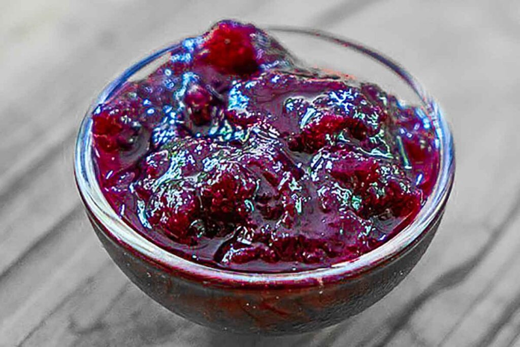 blackberry jam in a glass bowl