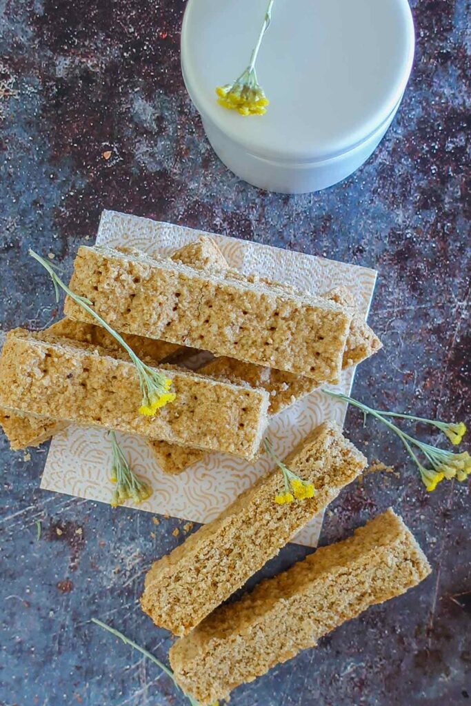 shortbread maple oat bars on a napkin, gluten free