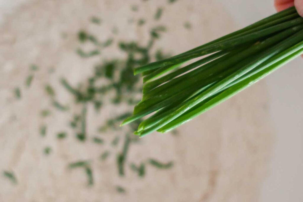 flour with added chives in a bowl