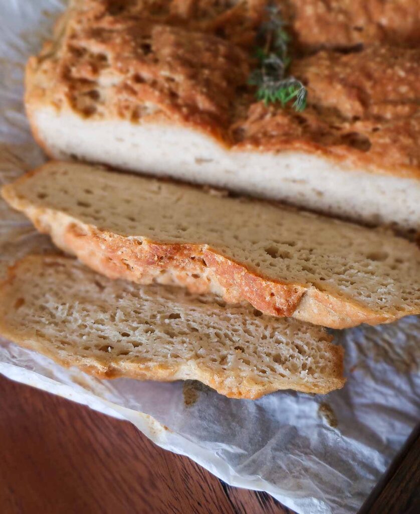 gluten free vegan, round Portuguese bread, sliced