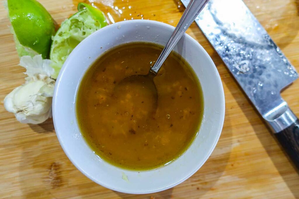 dressing for rice salad in a bowl