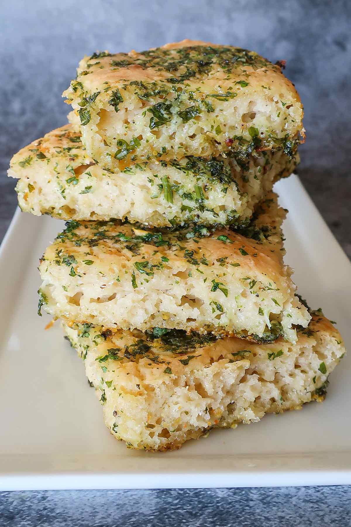 stacked tear and share garlic bread pieces