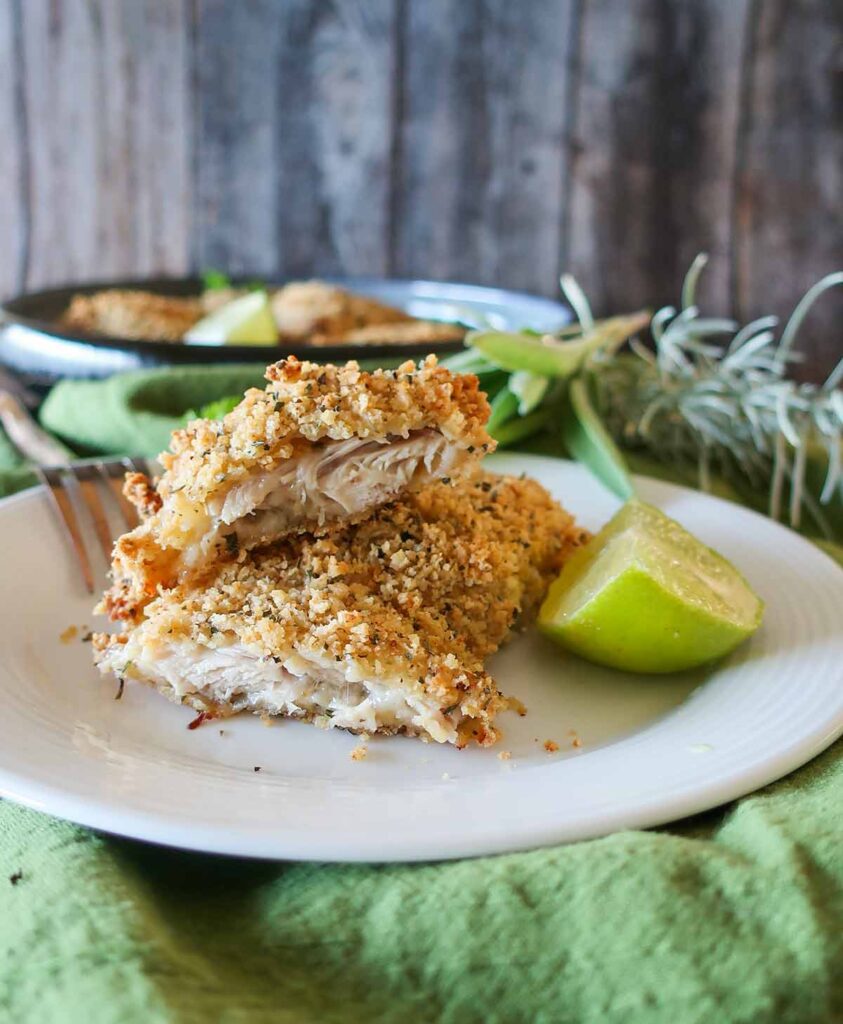 half an oven-fried buttermilk chicken thigh, gluten free