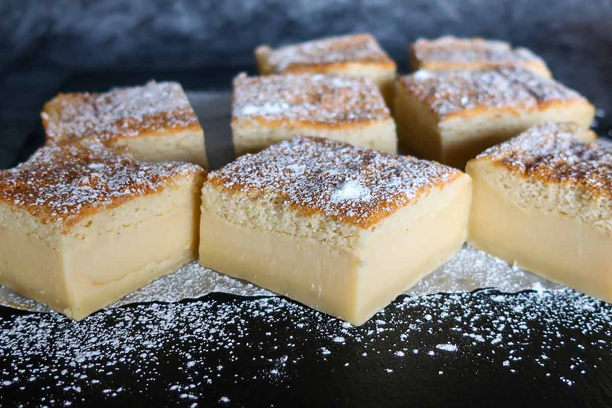 slices of vanilla custard magic cake - winner gluten free recipe for 2023 