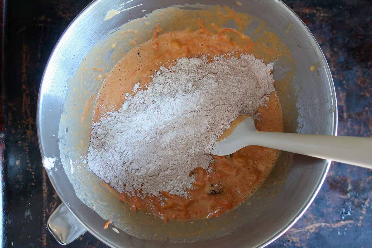 wet mixture mixed with dry ingredients