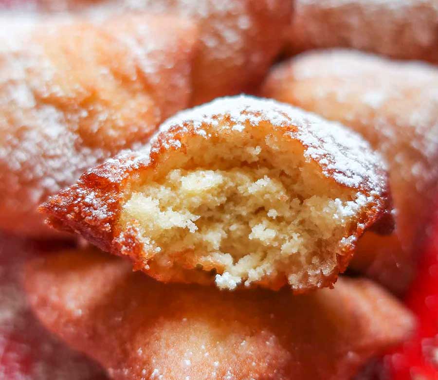 close up of inside a beignet