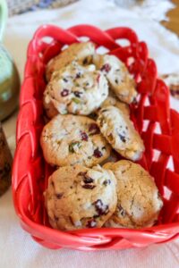 gluten free cranberry pistachio cookies in a basket