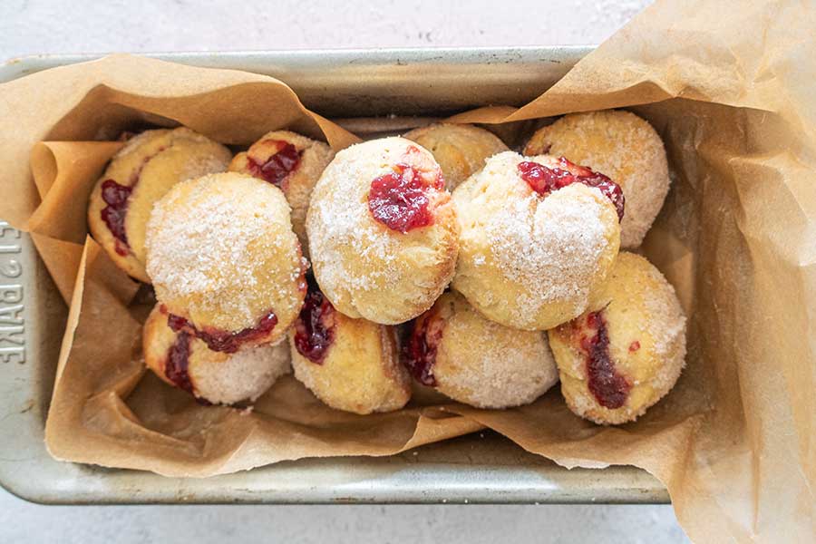 baked jelly donuts in a loaf pan