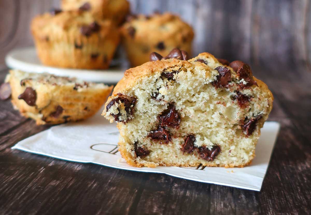 half a French chocolate chip muffin