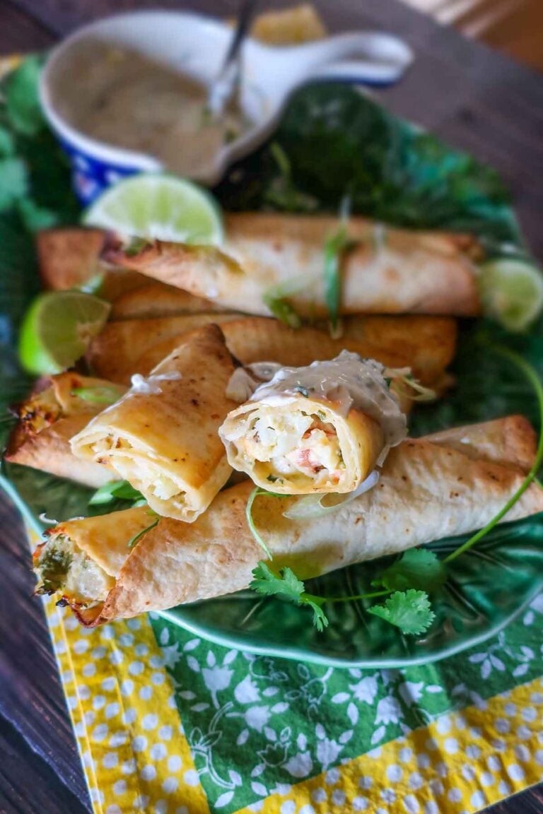 showing inside of a baked cauliflower taquito