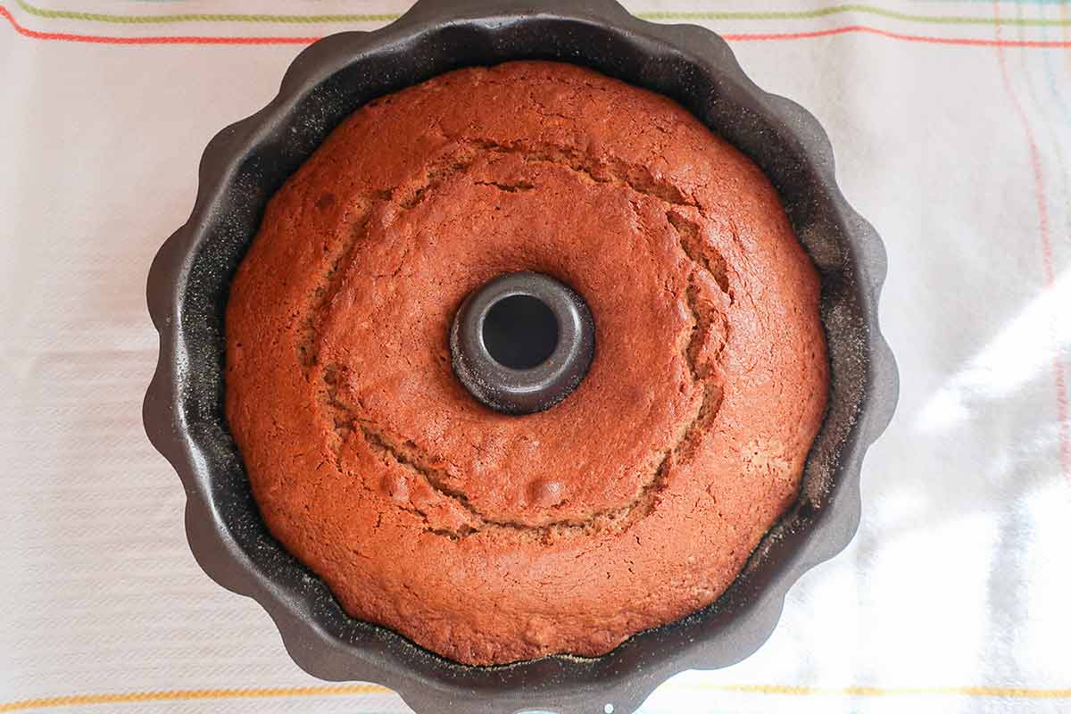 baked cake in a bundt pan