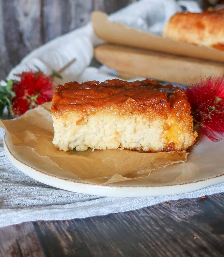 slice of grain free ricotta cake on a plate