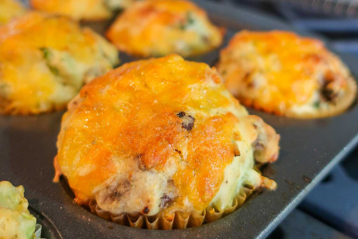 baked Sausage & Veggie Breakfast Muffin in a muffin pan