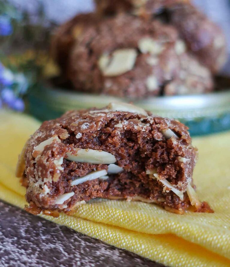 showing inside of a chocolate almond butter cookie