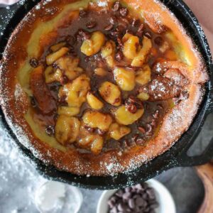 Gluten-Free Chocolate Banana Foster Dutch Baby