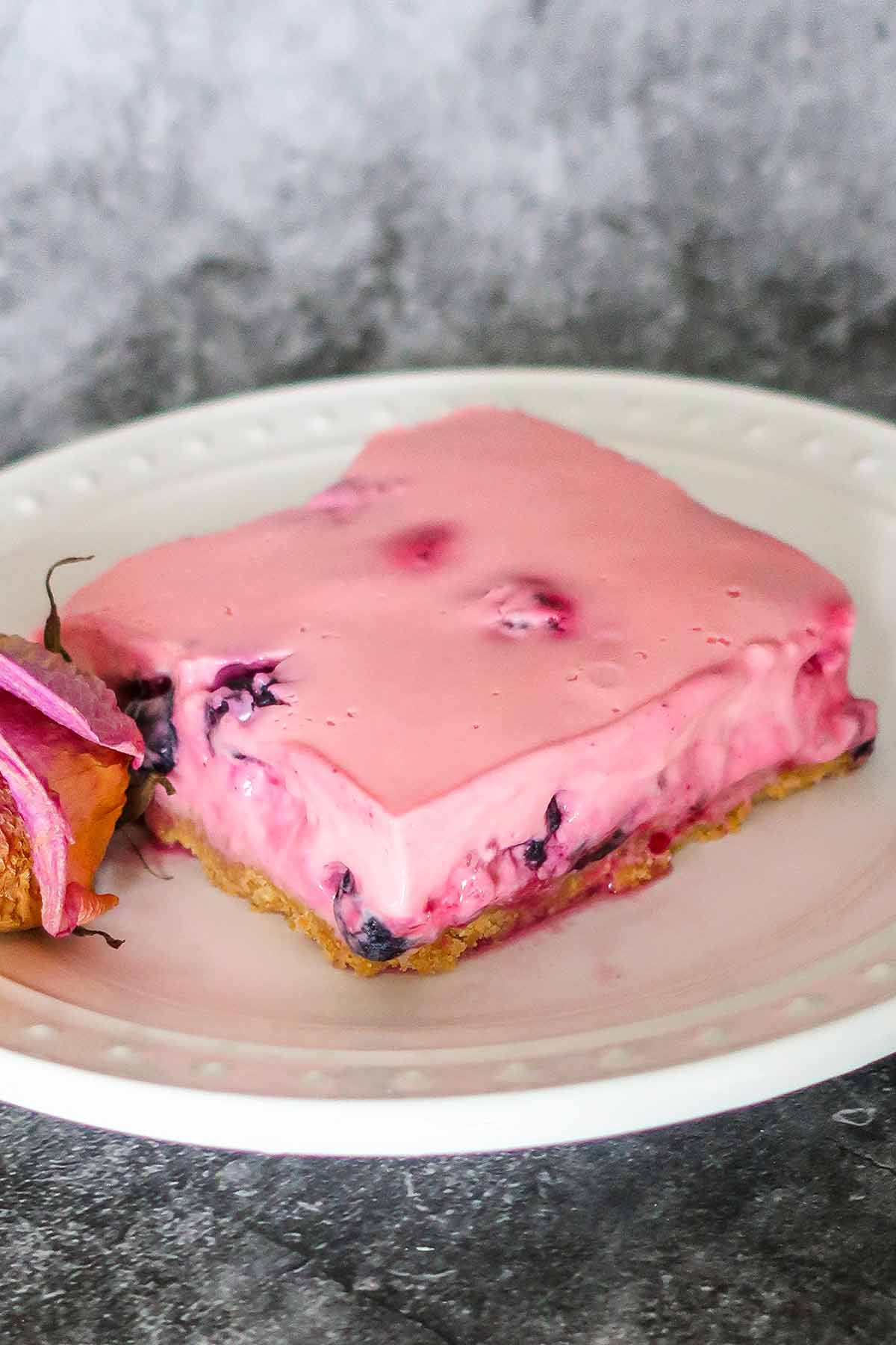 no-bake berry cream bar on a plate