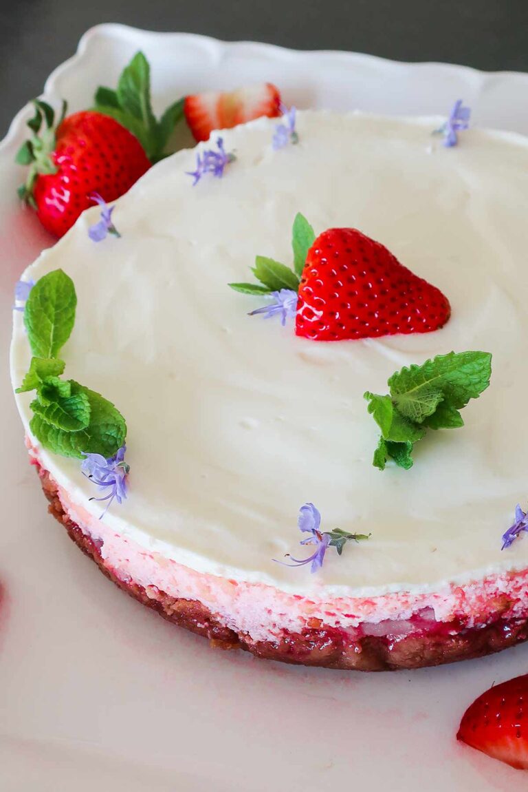 4 layer gluten free baked strawberry cheesecake
