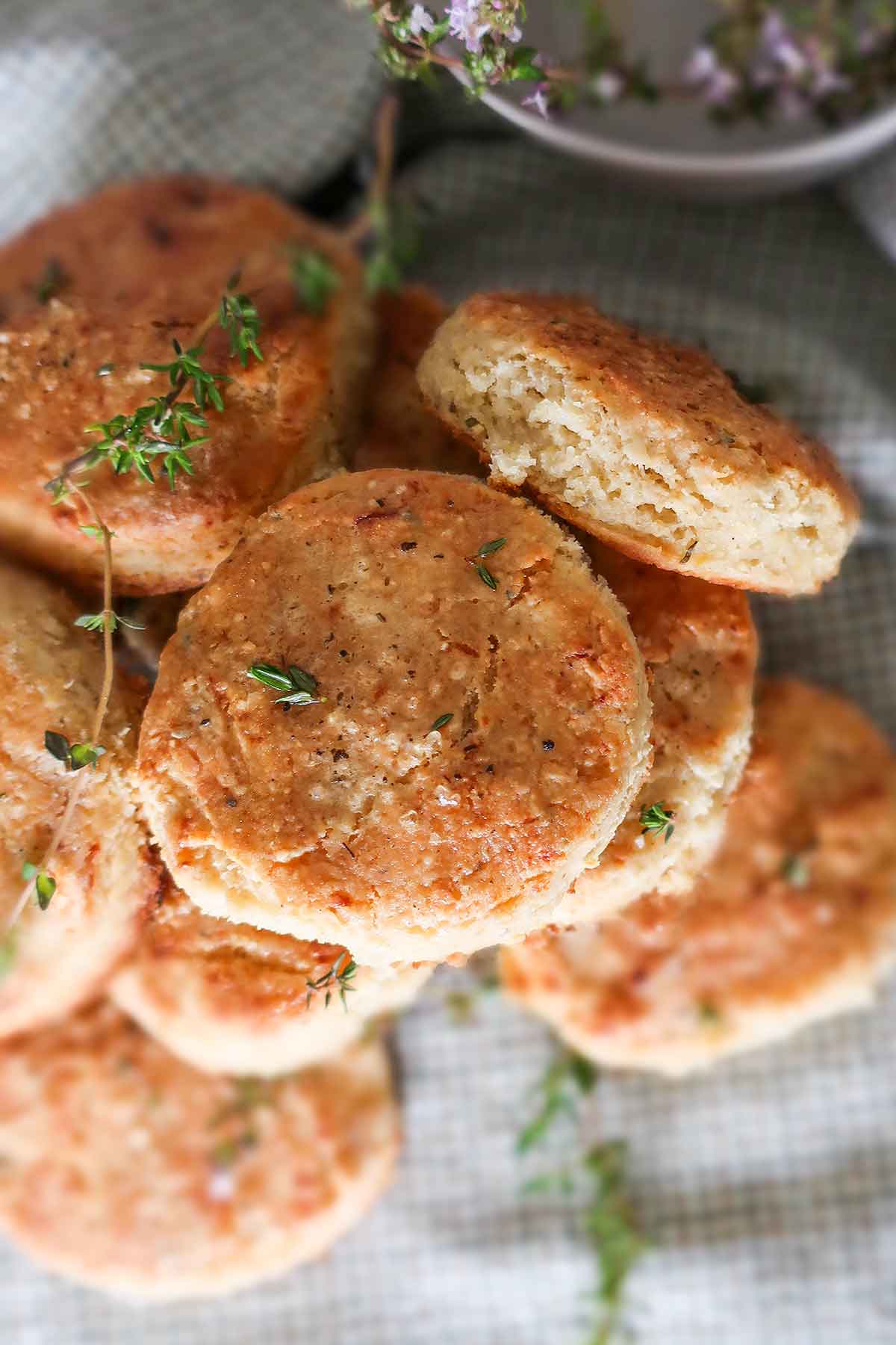 close up of gluten free parmesan honey biscuits
