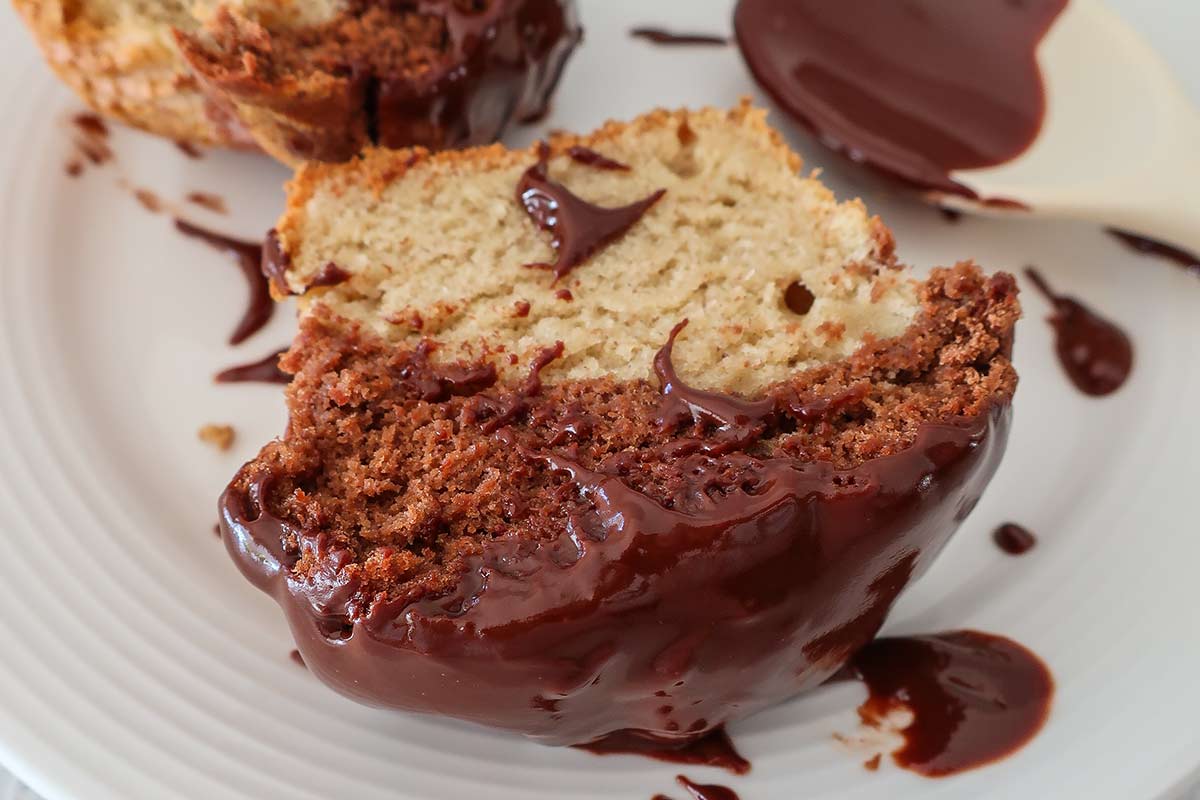 close up of banana chocolate marble muffin