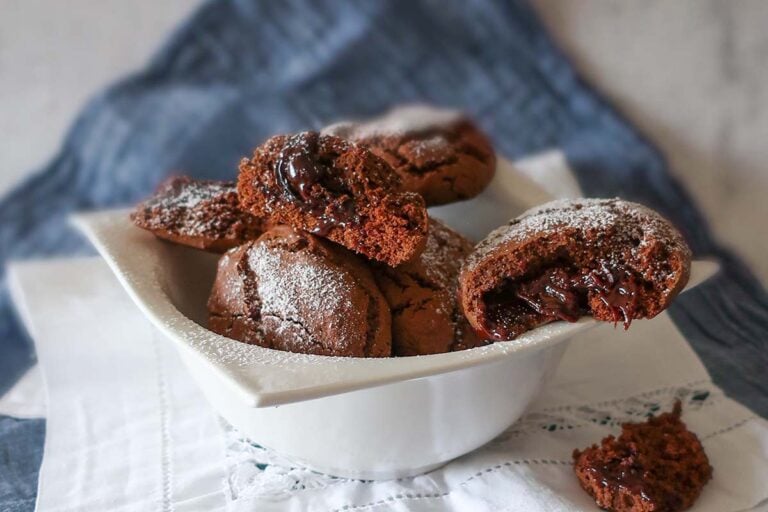 showing chocolate sauce inside a chocolate molten cookie