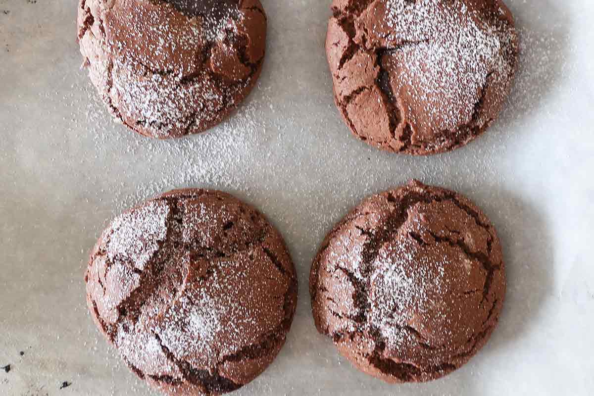 baked chocolate molten cookies on a cookie sheet