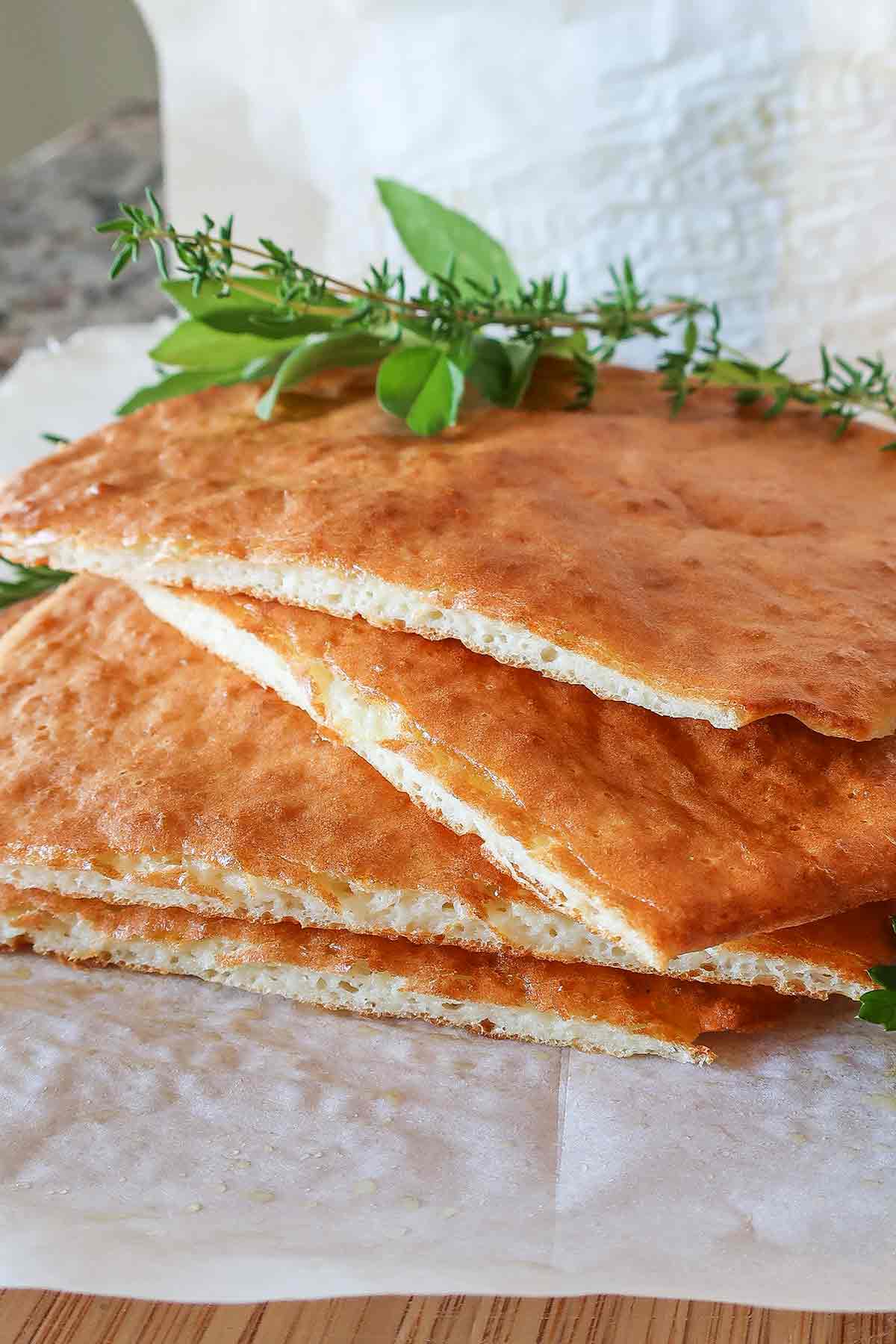 stacked cottage cheese flatbread pieces