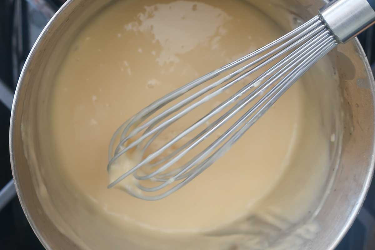 cooking custard in a saucepan