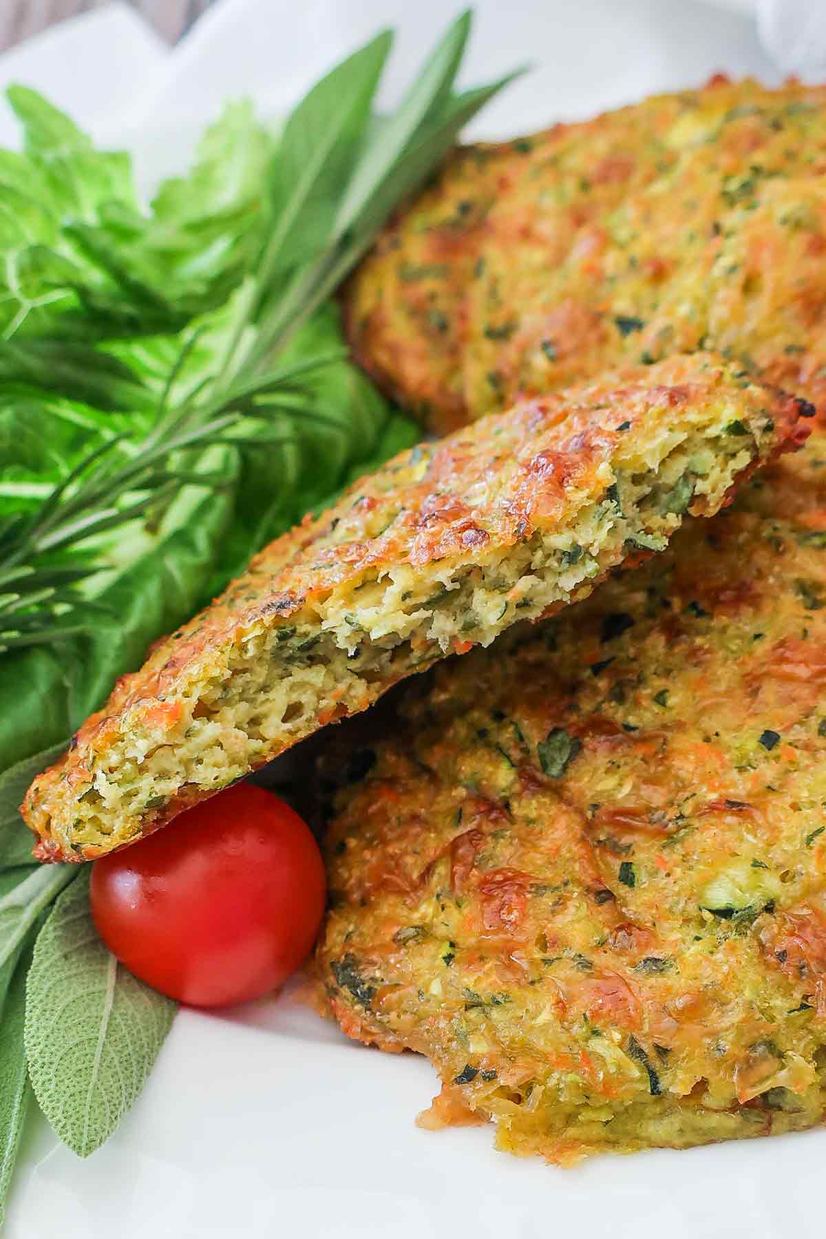 showing inside of a baked cheesy veggie patty