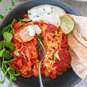 Butter Chicken Meatballs & Rice Casserole