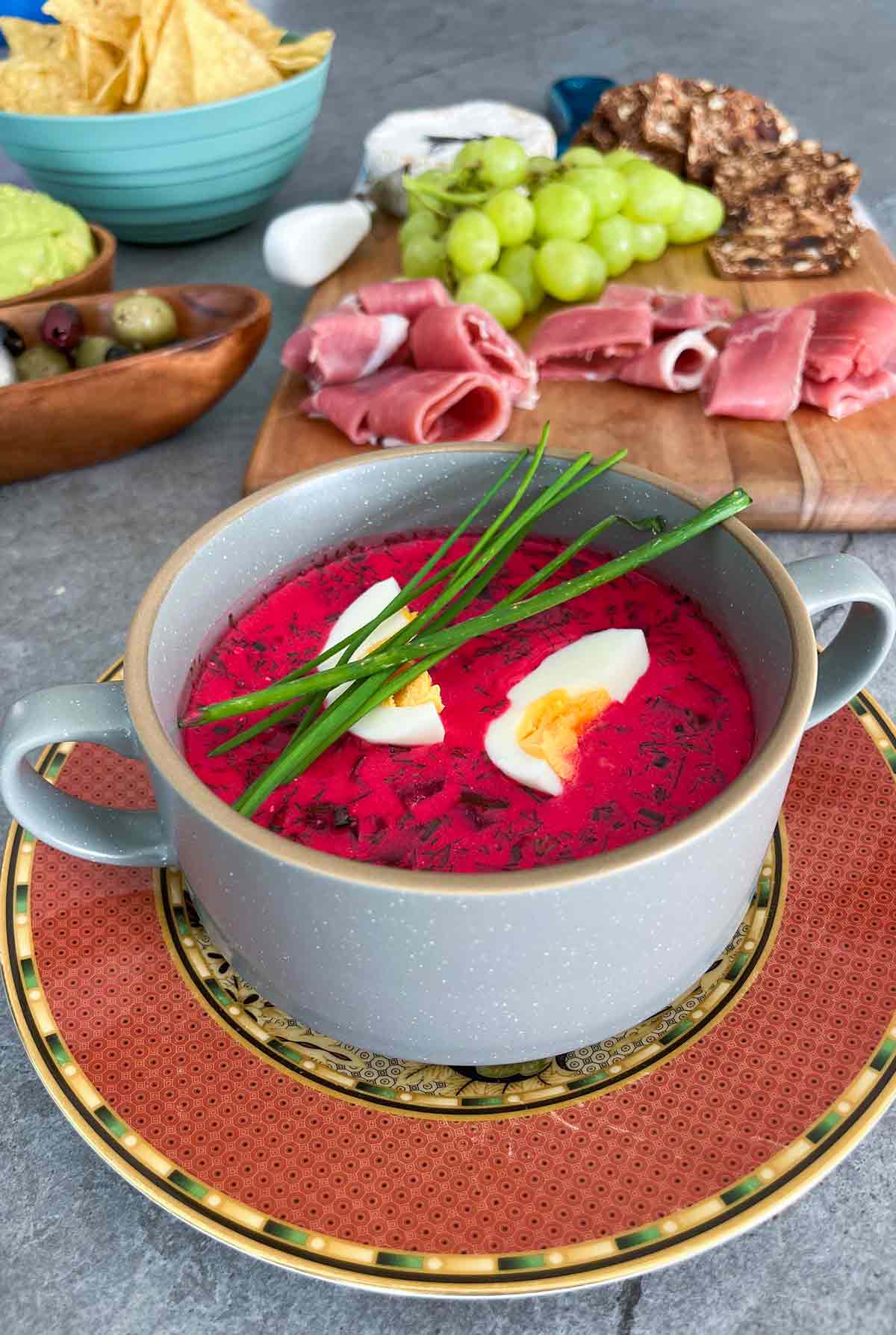 polish borscht served as an appetizer in a small bowl