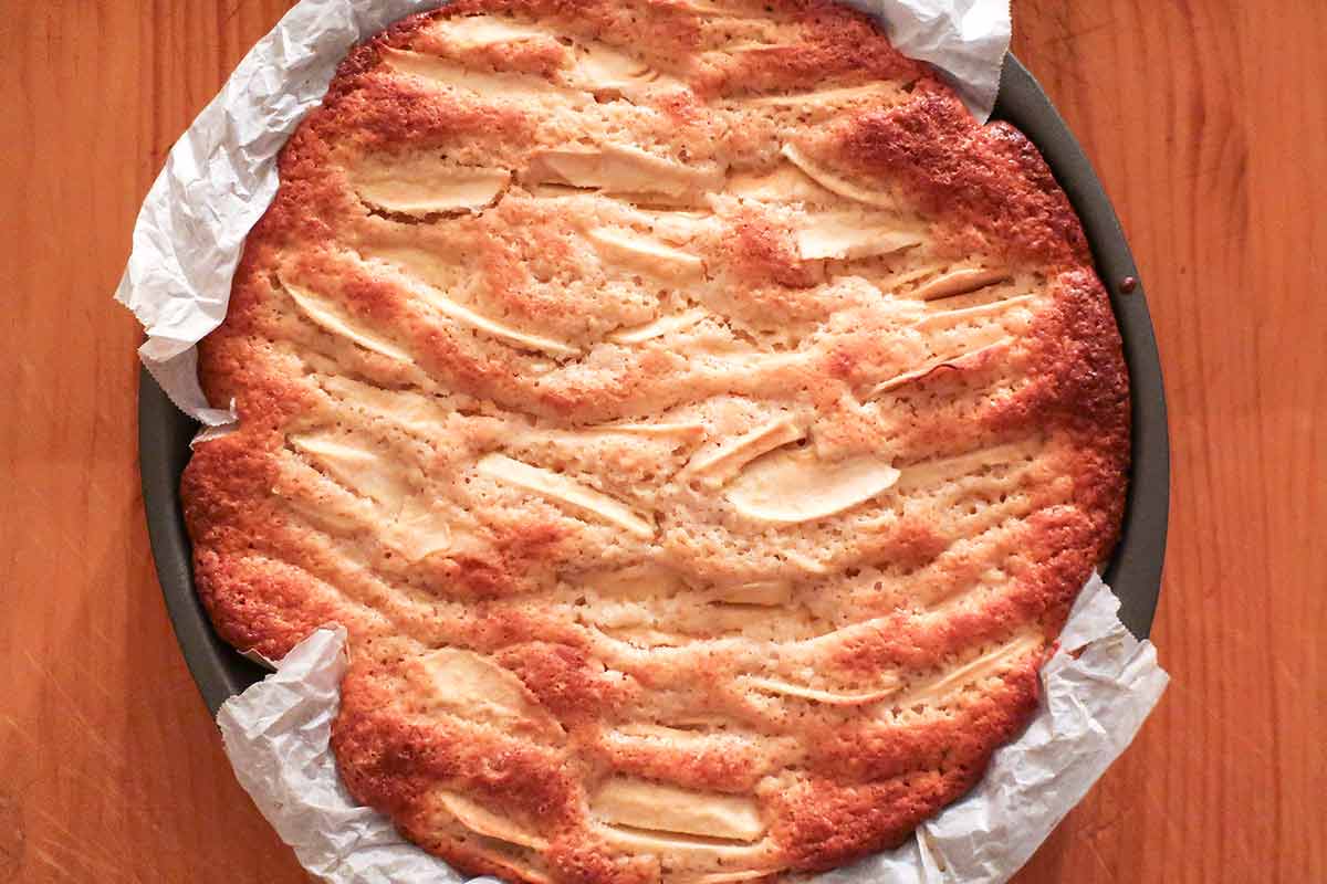 baked Italian apple cake in a pan