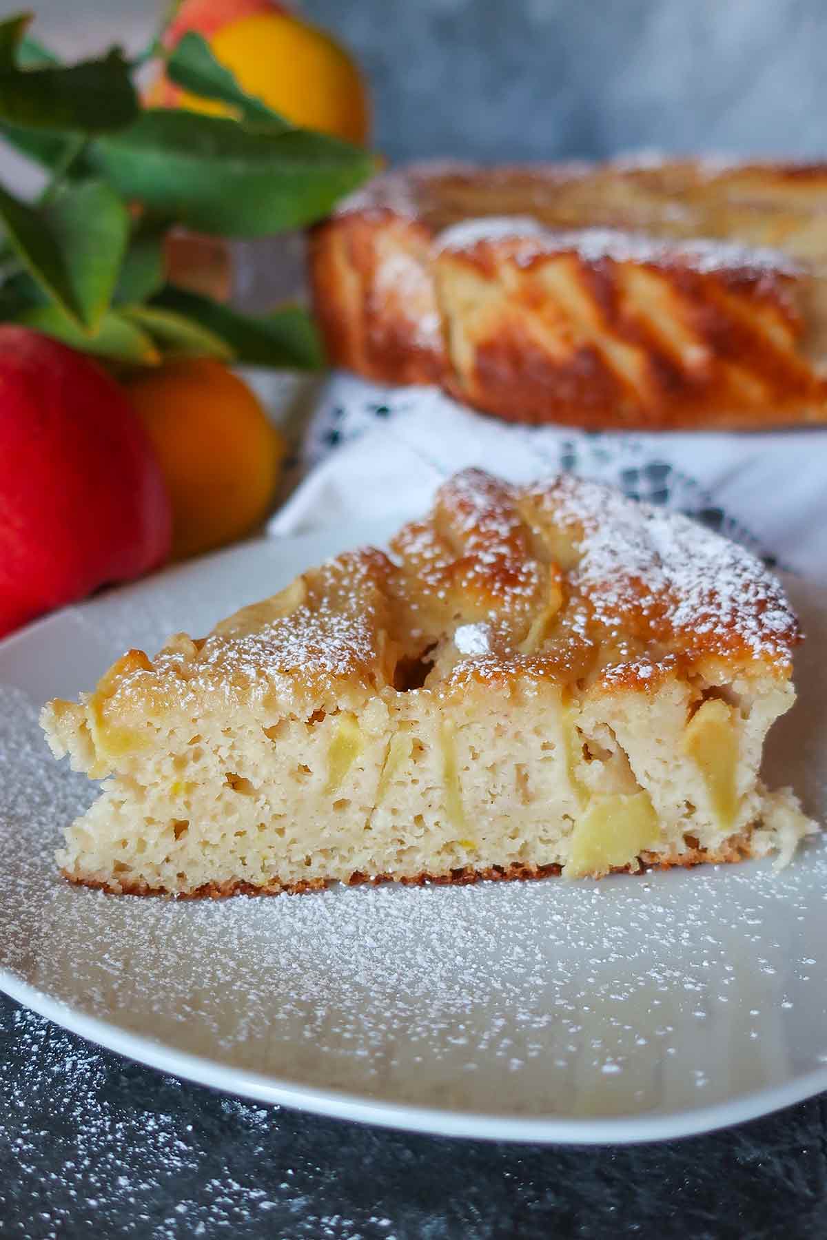 single slice of Italian apple cake on a plate