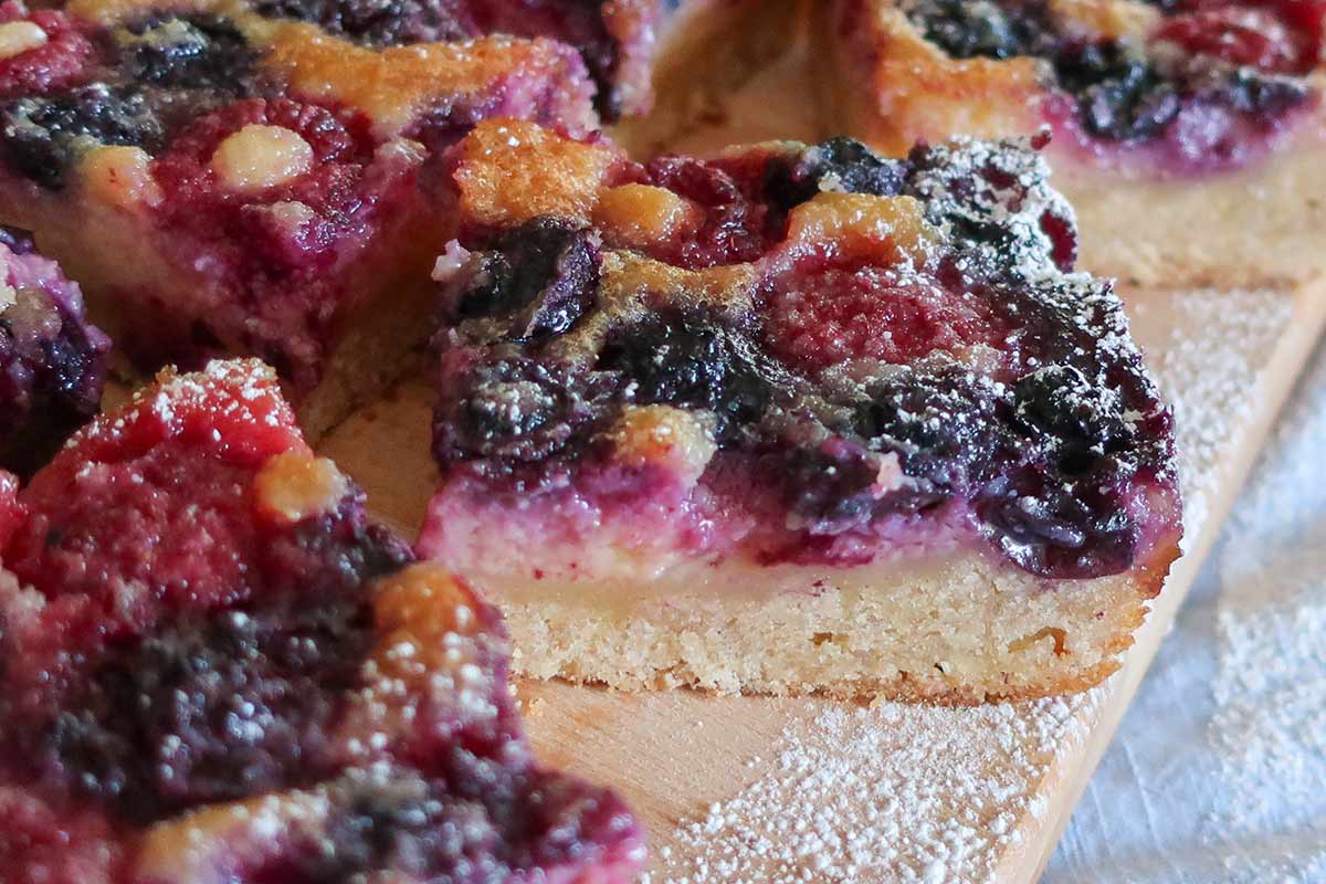 slice of lemon berry pudding cake for May