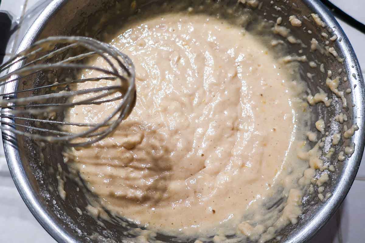 showing pancake like consistency of batter in a bowl