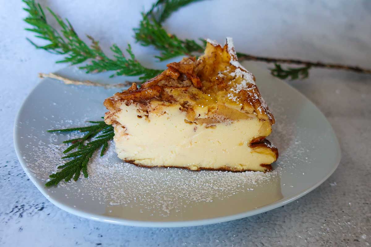 Mother's Day Brunch Ideas, slice of sour cream custard cake on a plate