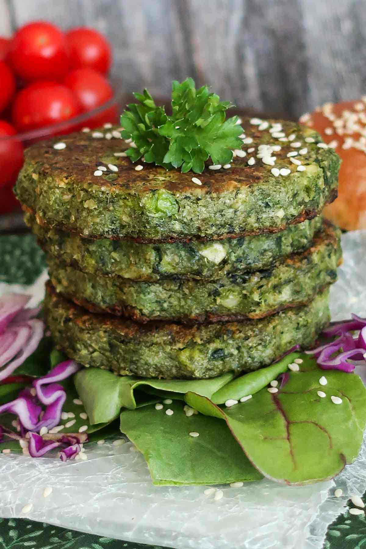 4 stacked grain-free veggie patties