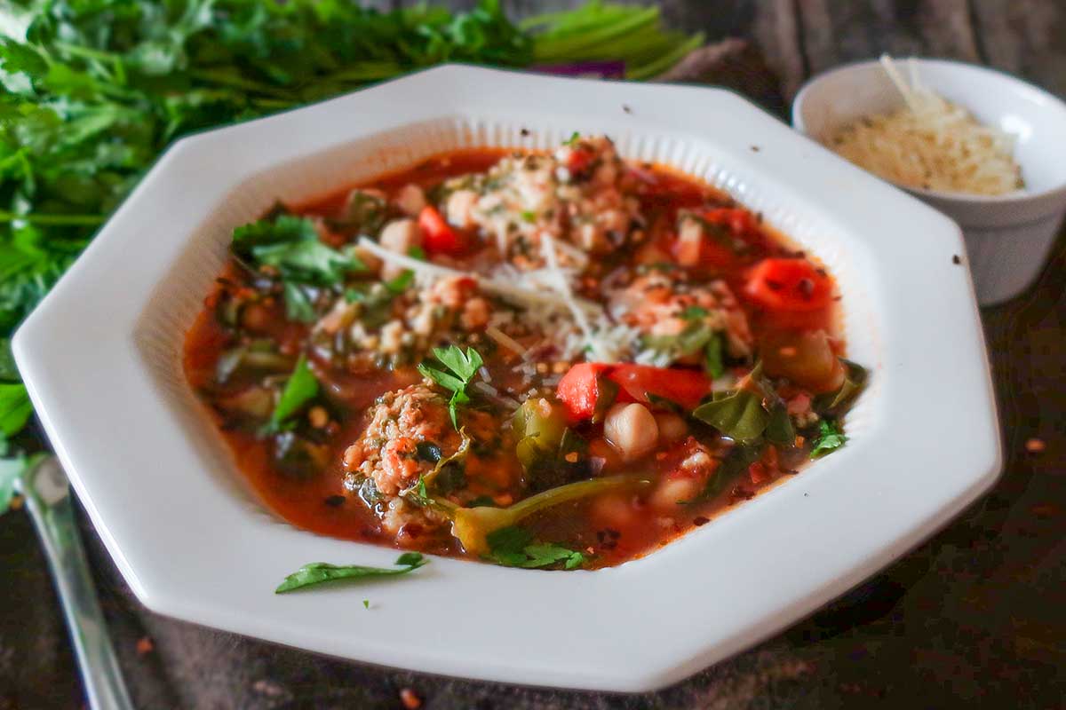 sicilian chickpea soup with dumplings in a bowl