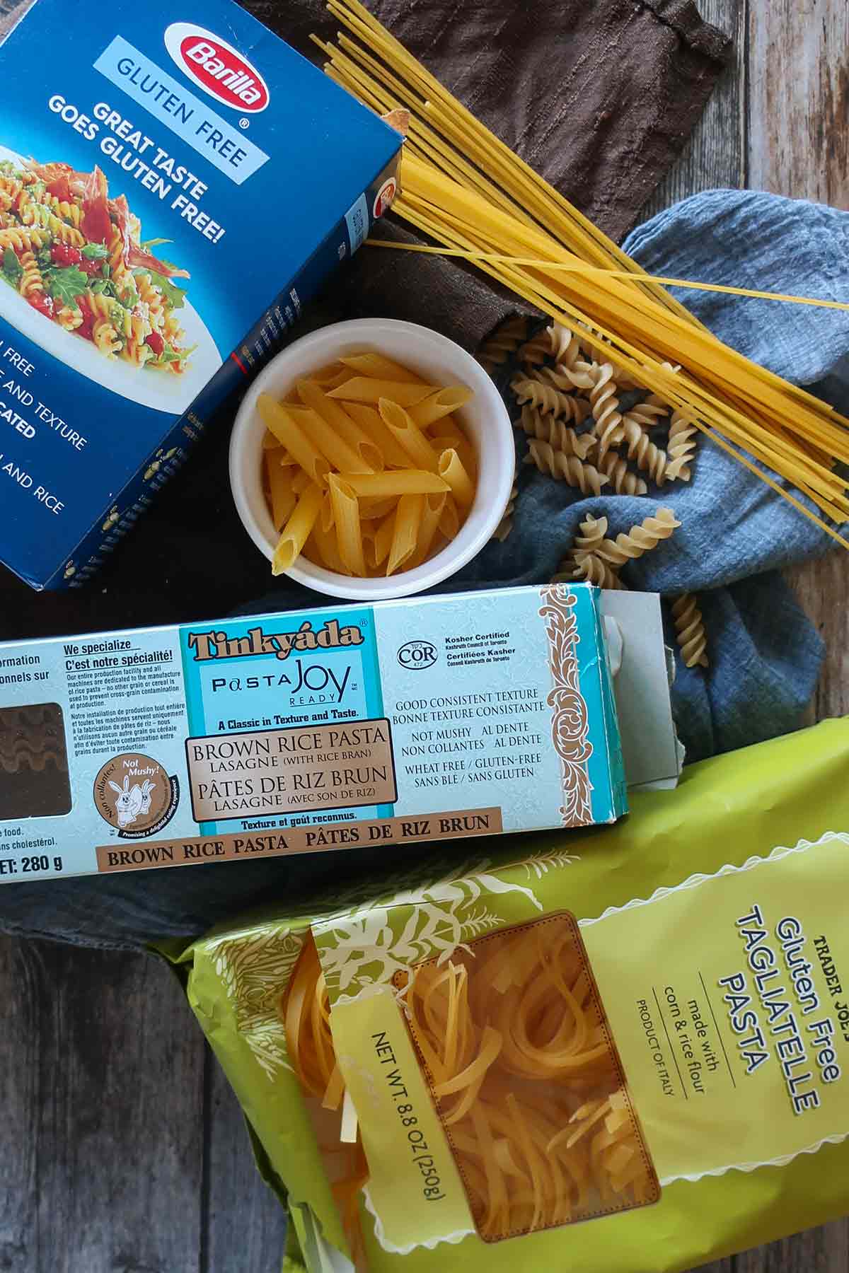 different brands of boxes with gluten free pasta 