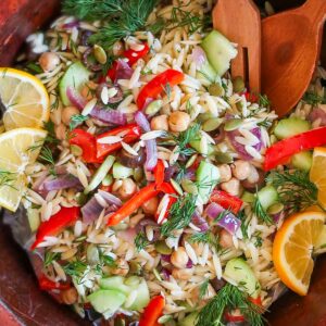 Gluten-Free Orzo Salad with Roasted Veggies