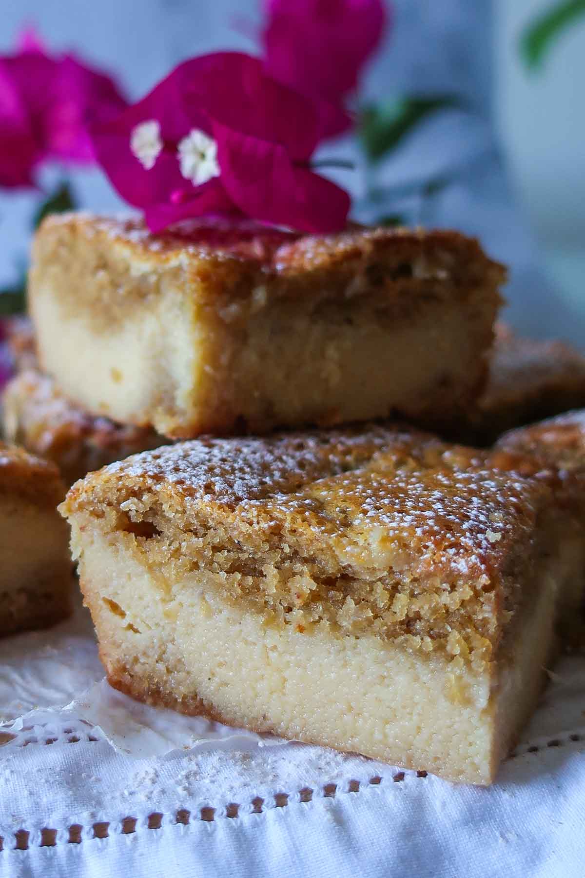 slice of grain free banana custard cake